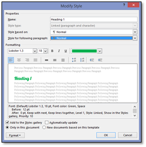 Microsoft Word Modify Style Window Format