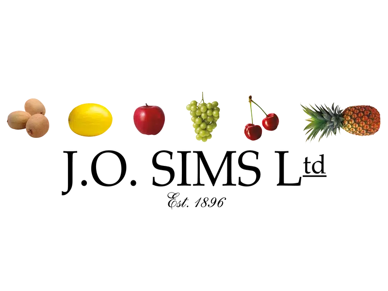 JO Sims logo surrounded by fruit on a clear background