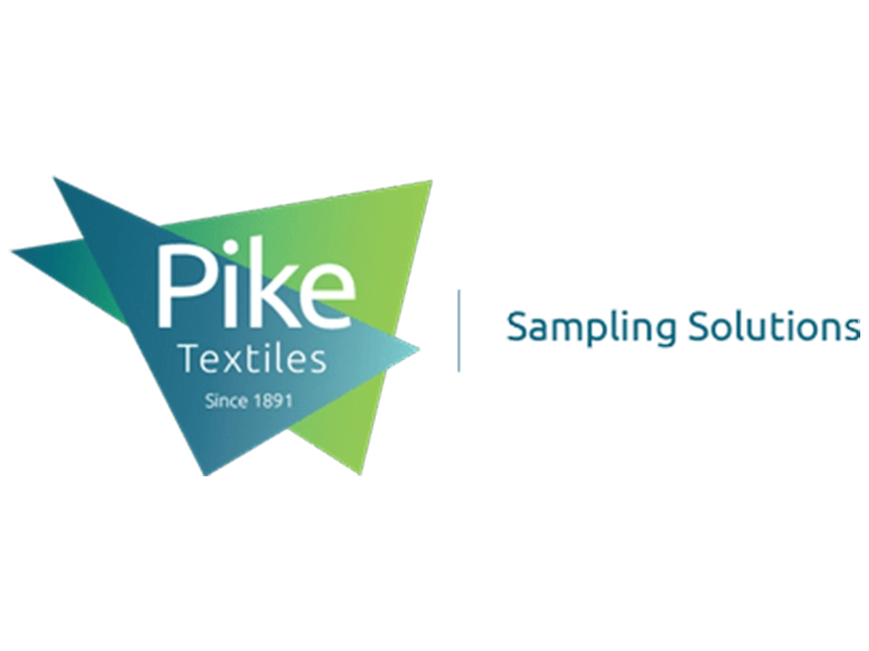 Green and blue Pike Textiles logo on a clear background