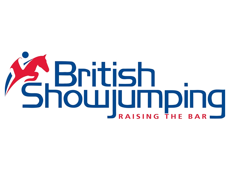 Red and blue British Showjumping logo on a clear background