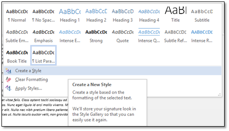 Word create a new style menu link