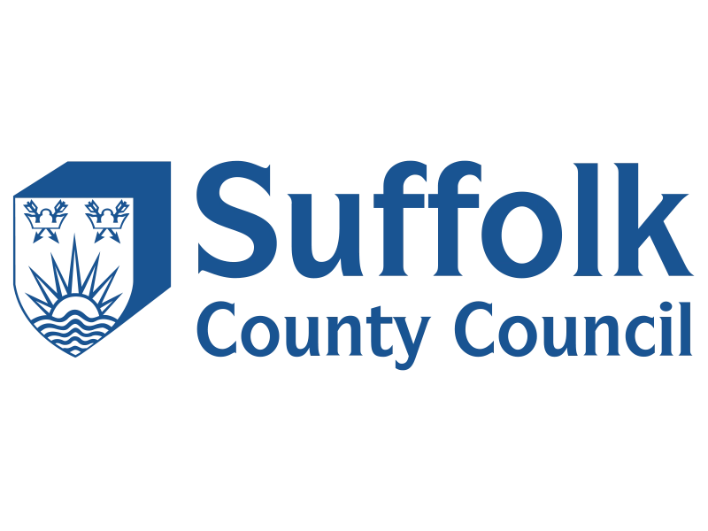 Blue Suffolk County Council logo on a clear background