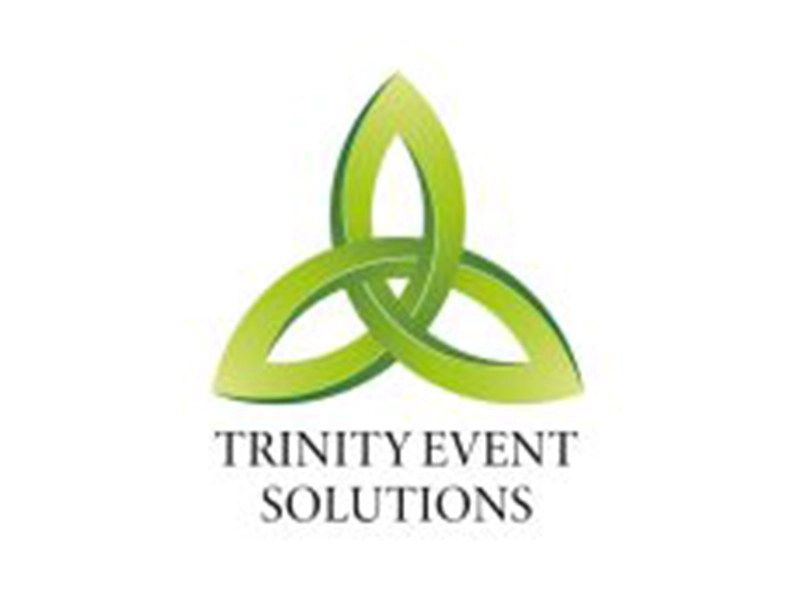 Green and black Trinity Event Solutions logo on a clear background