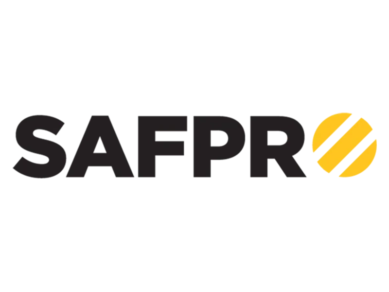 Black and yellow SAFPRO logo on a clear background