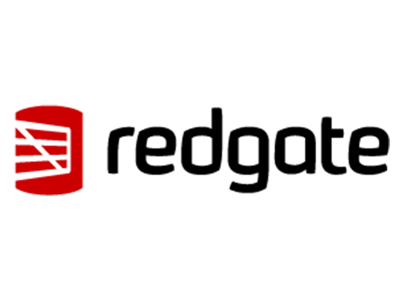 Black and red Redgate logo on a clear background
