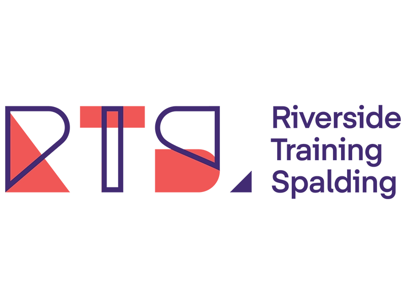Blue and red Riverside Training logo on a clear background