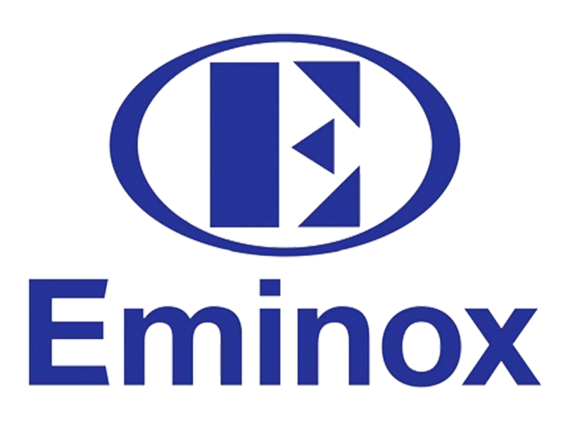 Blue Eminox logo on a clear background