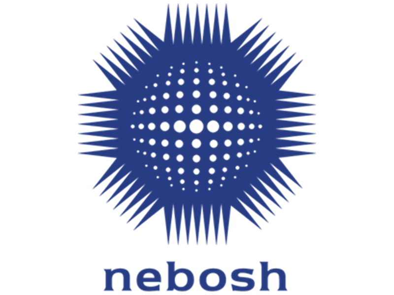 Blue Nebosh logo on a clear background