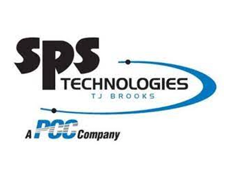 Black and blue SPS Technologies logo on a clear background