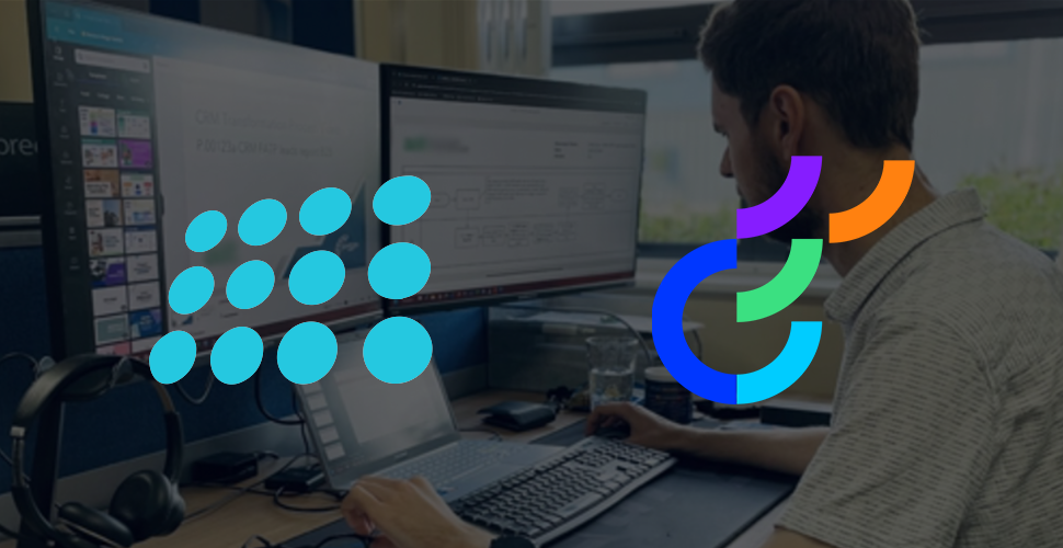 A photograph of one of PSP's developers working with the Optimizely and nopCommerce logos overlaying the image.