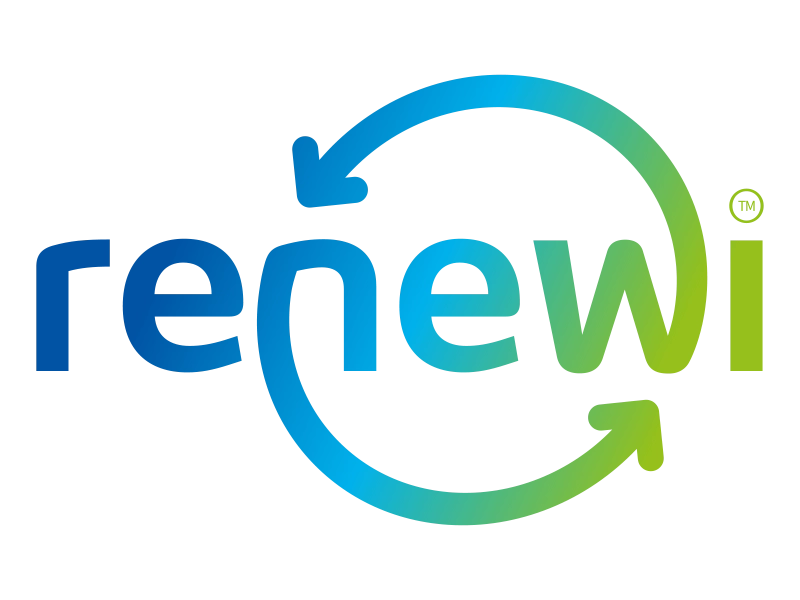 Green and Blue Renewi logo on a clear background