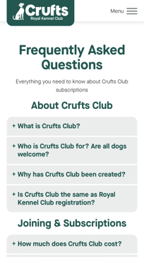 Crufts Club FAQs Mobile view