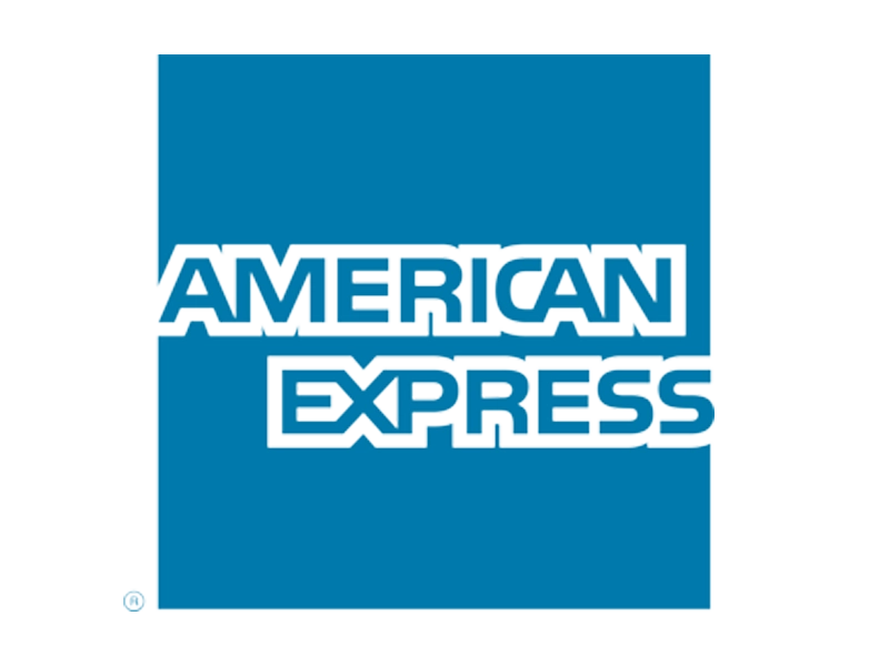 Blue and white American Express logo on a clear background