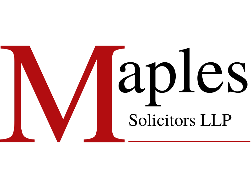 Red and black Maples solicitors logo on a clear background
