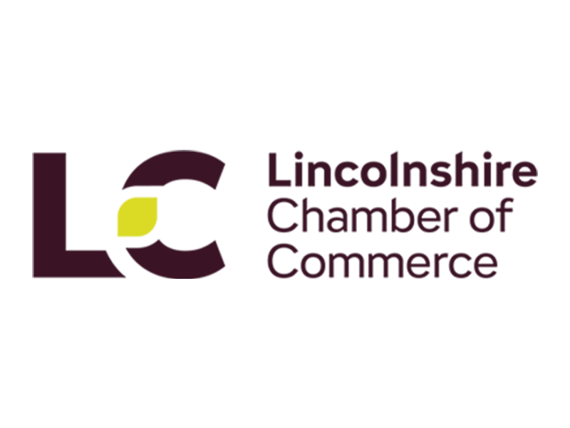 Purple and yellow Lincolnshire Chamber of Commerce logo on a clear background