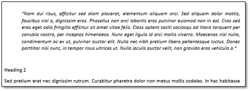 Italic text in a Word document