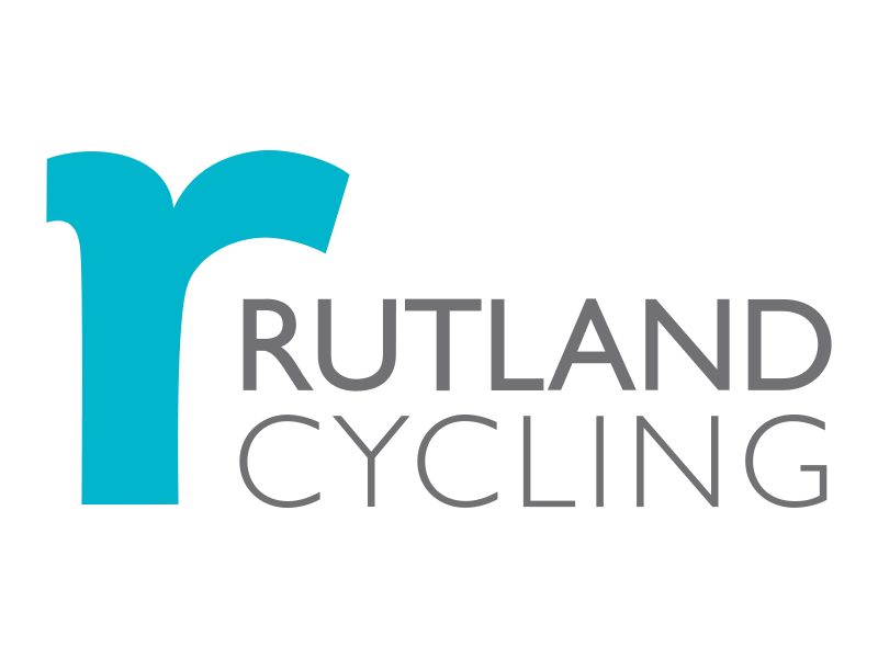 Blue and grey Rutland cycling logo on a clear background