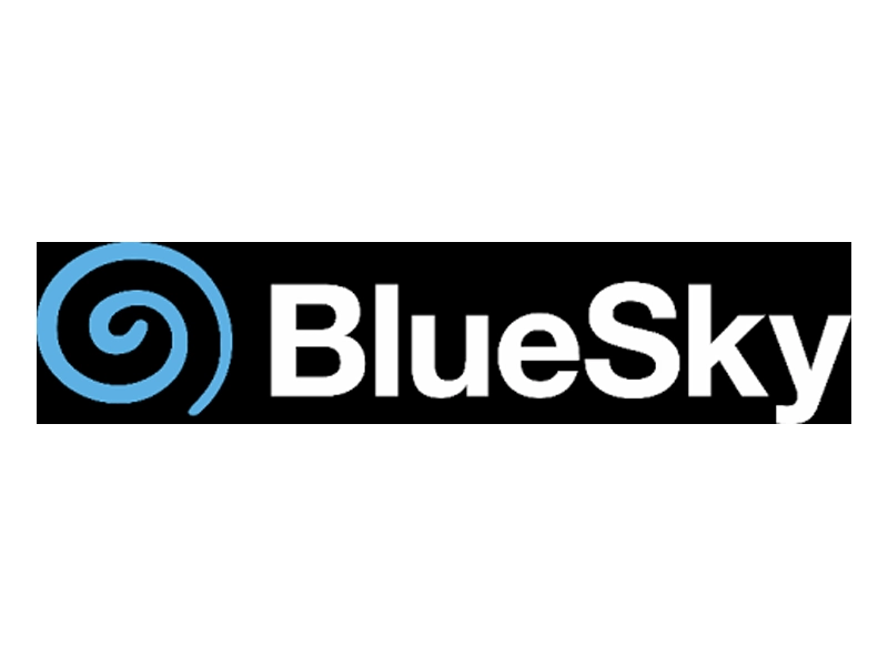 Black, blue and white BlueSky Solutions logo on a clear background