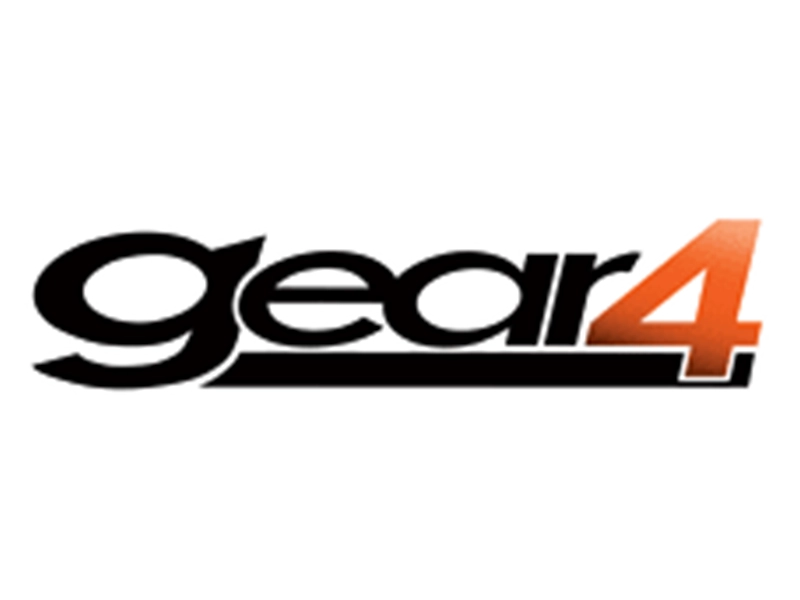 Black and orange Gear4 motorcycles logo on a clear background