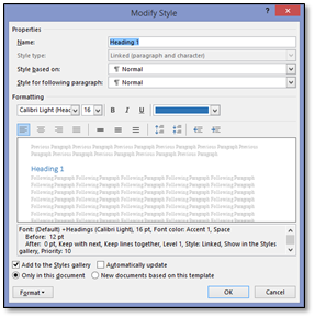 Microsoft Word Modify Style Window