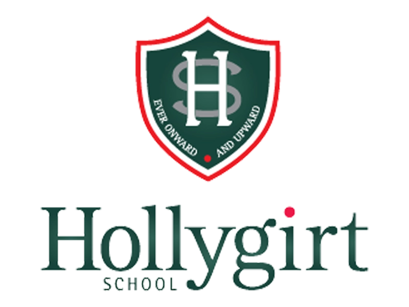 Green and red Hollygirt school logo on a clear background