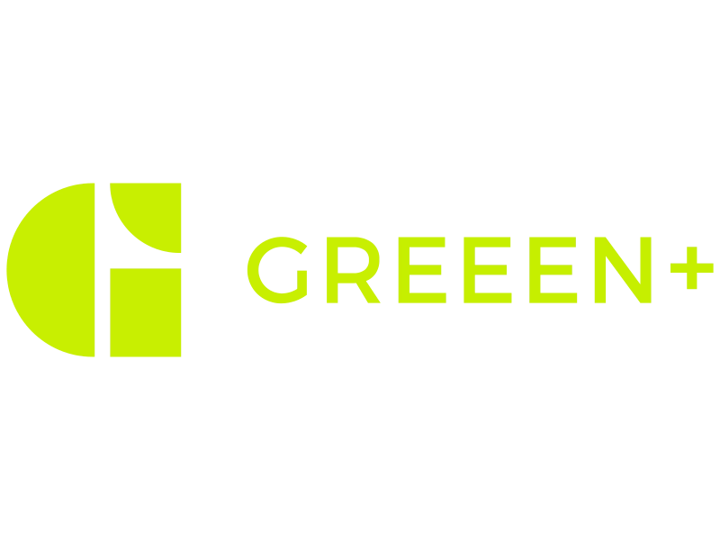 A green Greeen+ logo on a clear background